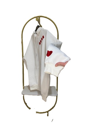 Madame Sare Kalpli Nakışlı Sweatshırt Şardonlu Premium Beyaz