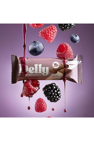 Delly Orman Meyveleri Aromalı Çikolata Kaplı Yüksek Protein Bar 12 x 40 G
