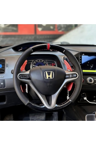 Honda Civic Fd6 Araca Özel Direksiyon Kılıfı 5d Kristal Karbon Nokta Siyah İp siyah
