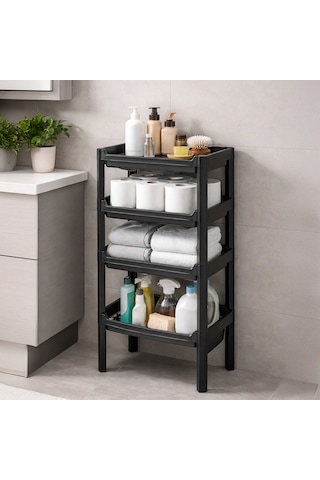 Porsima Org-74-ecom 4 Katlı Düzenleyici-banyo Mutfak Organizer Raf Siyah