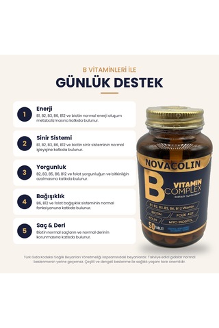 Novacolin Vitamin B Complex B1 B2 B3 B5 B6 B12 Biotin 50 Tablet