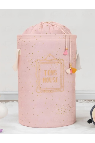2 Adet Baby Yuvarlak Torbalı Sepet/oyuncak Sepeti/kirli Çamaşır Sepeti 46x31 Cm Gri-beyaz