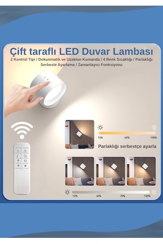 Mıknatıslı Uzaktan Kumandalı Çift Taraflı Duvar Aplik Led Aydınlatma 3 Renk Usb Şarjlı Çok Renkli