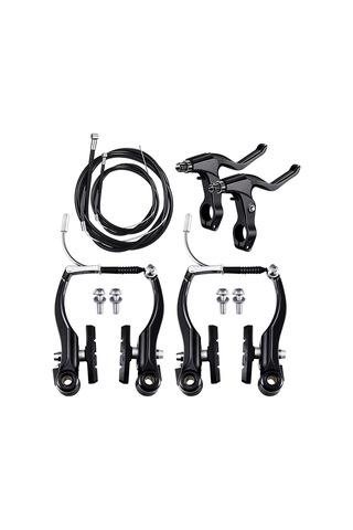 Yifomall Bisiklet V-fren Seti: Tam Alüminyum Siyah Fren Kolu + V-fren + Fren Kablosu - Yol Bisikleti İçin Tam Set