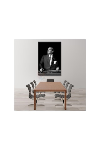 Siyah Beyaz Mustafa Kemal Atatürk Tablo Atatürk Kanvas Tablo Dikey Tablo Salon Ofis Tablosu