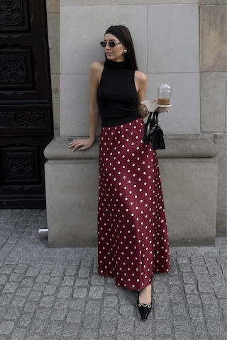 Seeh Bordo Puantiyeli Maxi Kadın Saten Etek Sh385 Düz Renk