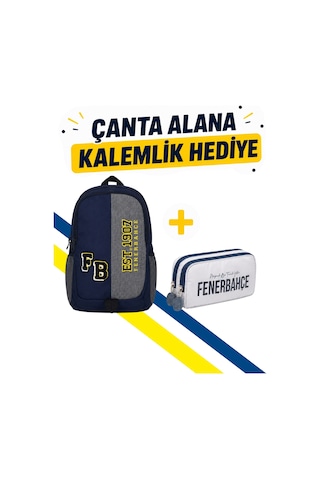 Fenerbahçe Pelüş Logolu Çanta Ve Çift Gözlü Kalemlik Hediyeli Beyaz - Lacivert