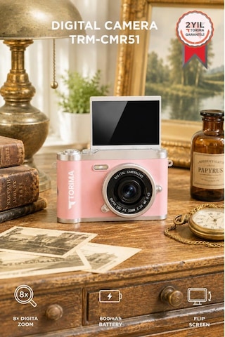 Mini Dijital Retro Kamera 48mp 8x Zoom Flip Ekranlı Selfie Video Vlog Kamerası Cmr51 Pembe
