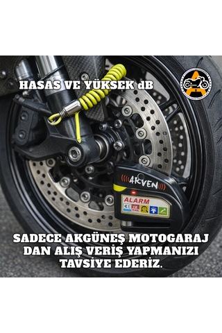 Akgüneş Motogaraj Yüksek Hassasiyetli Yüksek Desibelli Motosiklet Disk Kilidi + Hatırlatma Kablosu Siyah