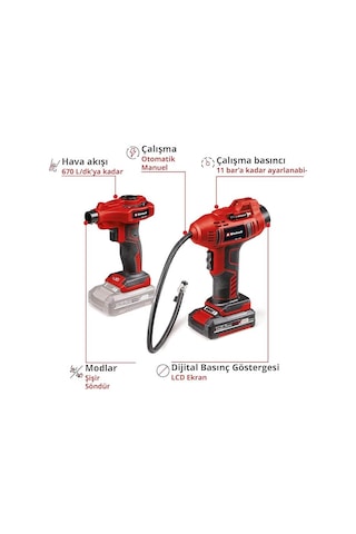 Einhell CE-AP 18+CE-CC 18+2,0 Ah Kit Hava Üfleme & Lastik Şişirme Seti - 2070111