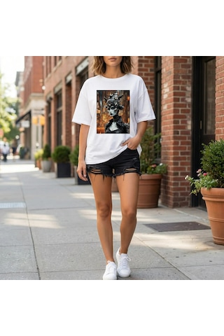 Cyberheart Dijital Aşkın Ritmi Oversize T-shirt Beyaz
