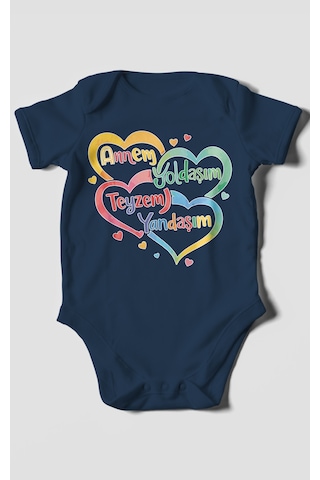 Morivokids Annem Yoldaşım Teyzem Yandaşım Kısa Kollu Bebek Body Lacivert