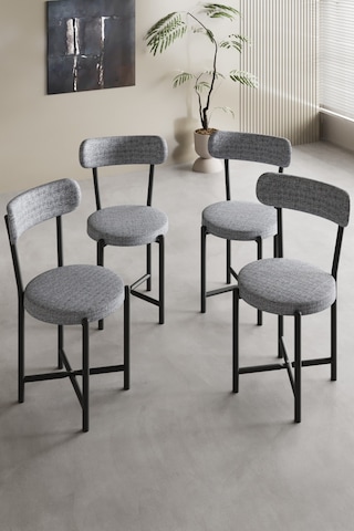 Sandalye 4 Adet Keten Kumaş Metal Ayak Modern Mutfak Sandalyesi Cafe Balkon Ofis Teddy Gri