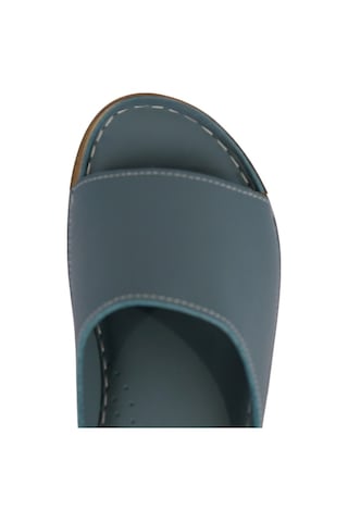 Napa Shoes Hakiki Deri Lazer Kesim Delikli Rahat Taban Kadın Terlik Napa-309 Mavi