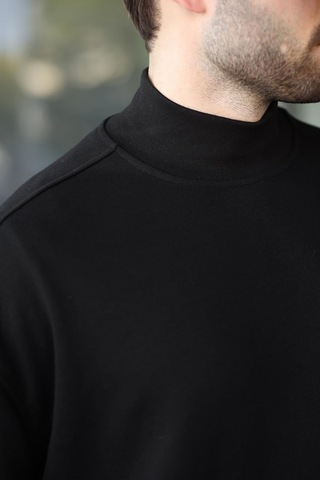 Madmext Siyah Yarım Balıkçı Yaka Erkek Basic Sweatshirt E7158 Siyah