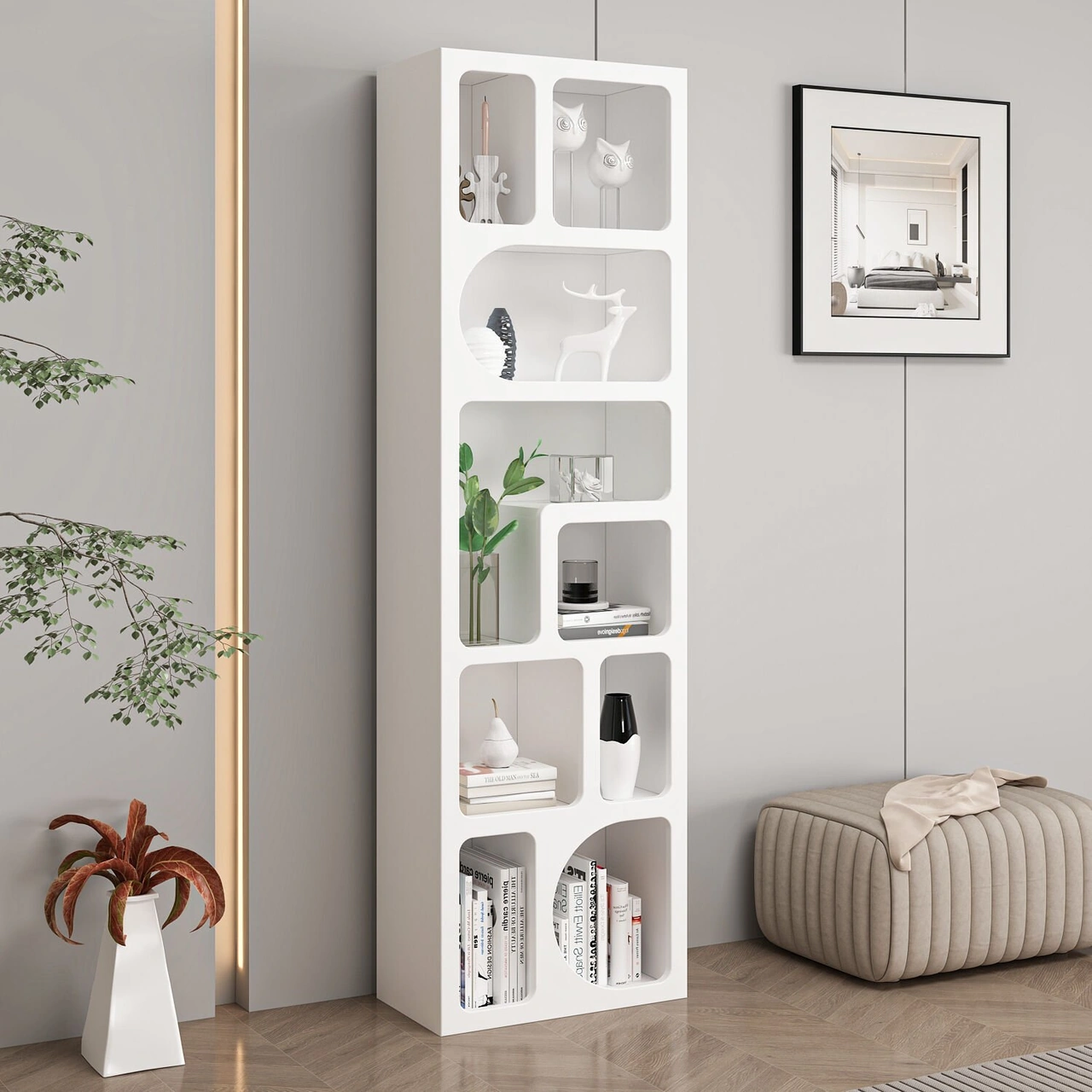 Bohem Kitaplık 170 Cm Mebran - Beyaz Beyaz