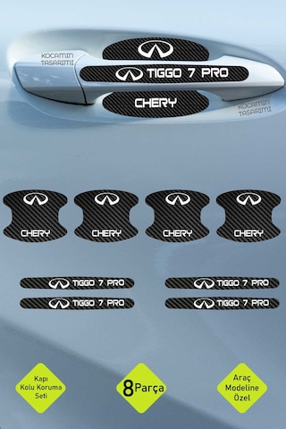 Chery Tiggo 7 Pro Kapı İçi Koruma Seti Tiggo 7 Pro Serisine Uygun Karbon Desenli Şık Beyaz Yazılı Tasarım