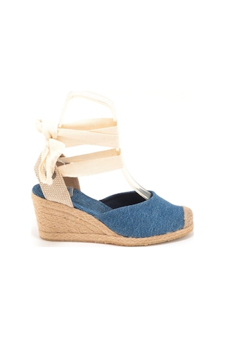 Star Tombis Gerçek Elişi Ipli Espadril Dolgu Topuk Keten Espadril Handmade Mavi