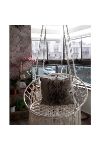 Makrome Salıncak Bahçe Balkon Salıncağı 2060 Beyaz