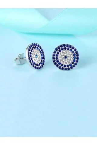Brezza Lusso Jewelry 925 Ayar 5 Sıra Nazar Boncuk Bayan Gümüş Küpe