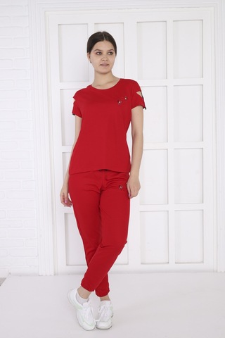 Kadın Spor Kırmızı Alt-Üst T-Shirt Takım-3940 Kırmızı