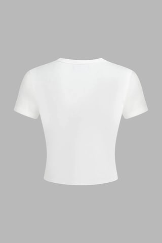 Hiccup Baskılı Pamuklu Crop Tişört Beyaz