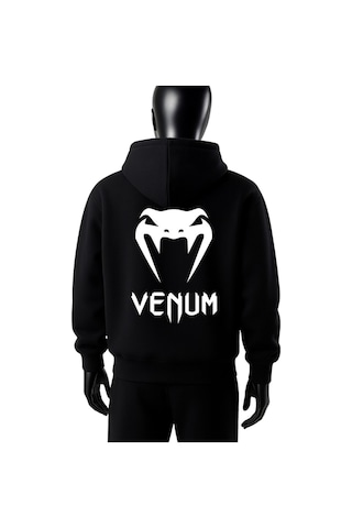 Hunors Sportswear & Company Venum Baskılı Unisex Model Pamuklu Kapüşonlu Sweatshirt SIYAH