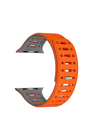 Xemu Watch 44mm Uyumlu Krd-124 Silikon Kordon Strap Kayış-turuncu-gri