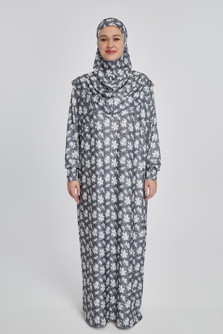 Pratik Tek Parça Manolya Desenli Namaz Elbisesi Füme