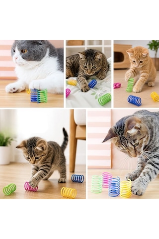 Buffer 4'lü Renkli Spiral Yay Kedi Oyuncağı, Esnek Ve Hareketli Eğlenceli Kedi Oyun Seti