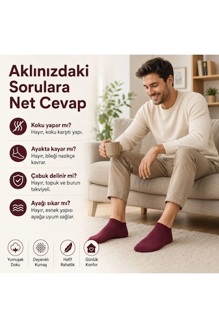 Womanandkids Wak Erkek Pamuklu Patik Çorap 5 Li Paket 39-44 Dikişsiz Burun, Koku Karşıtı, Nefes Alan Kısa Konç Çok Renkli 5'li