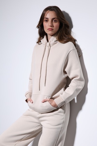 Antioch Kapüşonlu Basic Kadın Sweatshirt Taş