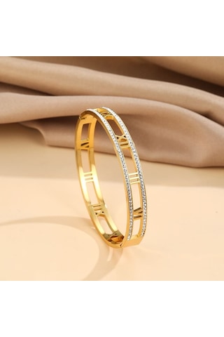 Chavin Gold Çelik Taşlı Bayan Kelepçe Bileklik Eu15sr