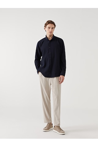Lcw Vision Lacivert Slim Fit Uzun Kollu Armürlü Erkek Gömlek
