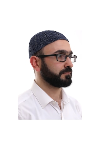 Lacivert Füme Kışlık Çift Renk Kadife Namaz Takkesi Lacivert