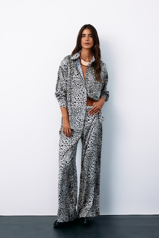 Sateen Yüksek Bel Saten Leopar Pantolon - Ekru-135186 Ekru