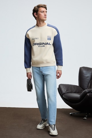 Grimelange MONTY Erkek Yuvarlak Yaka Baskılı Omuzları Yeşil Renkte Relaxed Fit Bej Sweatshirt