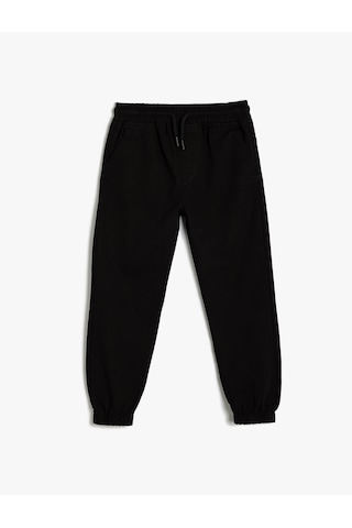 Koton Jogger Okul Pantolonu Beli Bağlamalı Pamuklu Cepli Siyah 5wkb40006tw Siyah