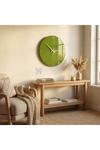 Dekoratif Epoksi Duvar Saati 40 Cm, Army Green Modern Tasarım, Altın Detaylı, Sessiz Mekanizma, Yeni Ev Hediyesi Yeşil - Altın