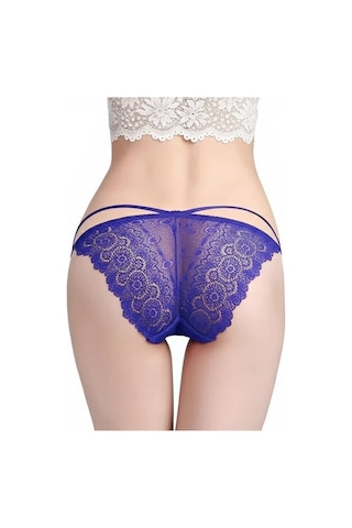 Ang Butik Kadın Mavi Çapraz Bant Detaylı Dantelli String Külot