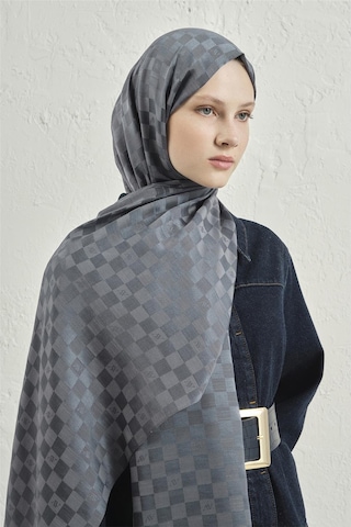 Armine Elegance İpek Pamuk Dama Şal 19 Füme