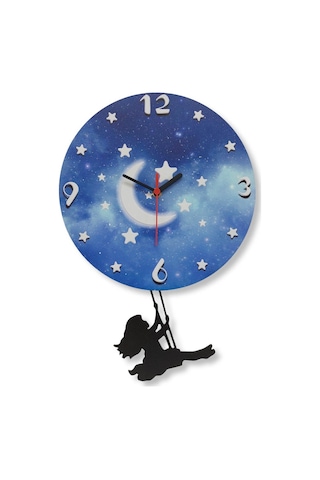 Cajuart Gece Salıncaklı Kız Sallanan Ahşap Sarkaçlı Duvar Saati