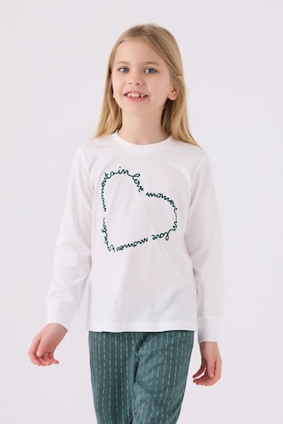 Kız Çocuk Beyaz Uzun Kol Pijama Takım Krem