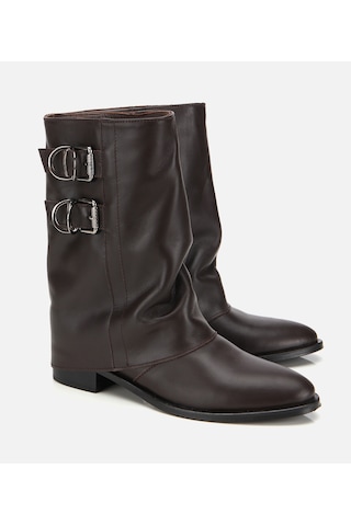 Hotiç Kadın Deri Kahverengi Tokalı Kırışık Görünümlü Kovboy/western Düz Bot 01boh315760a480 01boh315760a480 Kahverengi