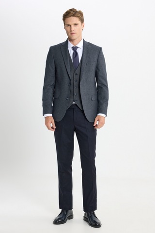 Ac&Co / Altınyıldız Classics Erkek Antrasıt Slim Fit Dar Kesim Mono Yaka Kaz Ayağı Desenli Kapak Cepli Yelekli Takım Elbise Antrasıt Antrasit