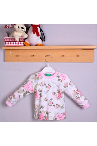 Büyük Çiçek Desenli Kız Bebek Eşofman Takımı Pembe Pembe
