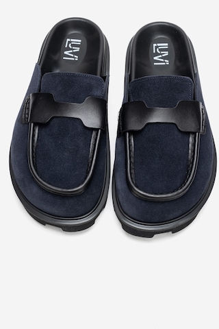 Luvishoes Vela Lacivert Süet Hakiki Deri Kadın Terlik Lacivert
