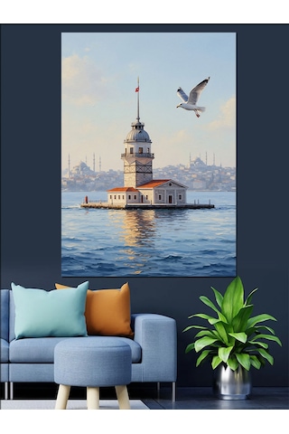 Ahşap Tablo İstanbul Kız Kulesi Ve Martılar