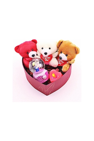 Sevgiliye Dekoratif Hediye Mini Ayıcıklar Ve Aşıklar Kar Küresi Led Mumlu Temalı Hediye Kutusu Strglbl75