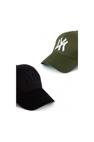 Unisex 2'li Set Siyah ve Haki Renk Ny New York Beyzbol Şapka - Unisex Siyah - Haki